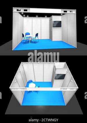 Construction de stand d'exposition de base modèle 3D, haut et avant, ajoutez votre propre design Banque D'Images