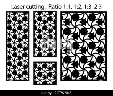 Jeu de gabarits CNC. Motif laser. Jeu de panneaux vectoriels géométriques décoratifs pour la découpe au laser. Illustration de Vecteur