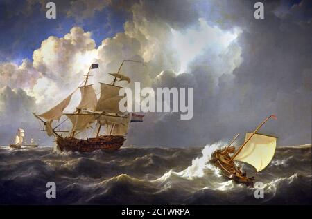 Navires sur les mers orageux 1826 Johannes Christianus Schotel 1787-1838 Hollande, pays-Bas, Néerlandais. Banque D'Images