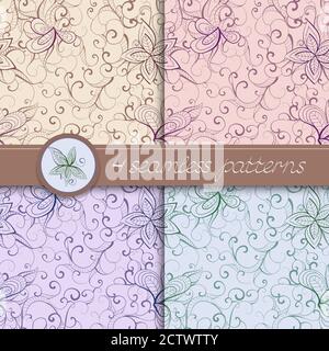 Ensemble vectoriel de motifs sans couture avec éléments floraux. Collection de motifs dans des couleurs pastel. Illustration de Vecteur