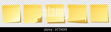 Notes adhésives vierges réalistes. Feuilles de papier à lettres jaunes. Rappel papier. Illustration vectorielle. Illustration de Vecteur