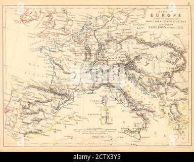 L'EUROPE en 1812 au plus fort de la puissance de Napoléon. La France est à la frontière de 1848 ancienne carte Banque D'Images