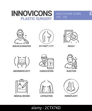 Chirurgie plastique - ensemble d'icônes de style de conception de ligne vectorielle Illustration de Vecteur