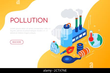Pollution concept - bannière web isométrique moderne et colorée Illustration de Vecteur