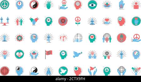 lot de cinquante icônes de style de remplissage et de ligne de set de paix illustration vectorielle Illustration de Vecteur