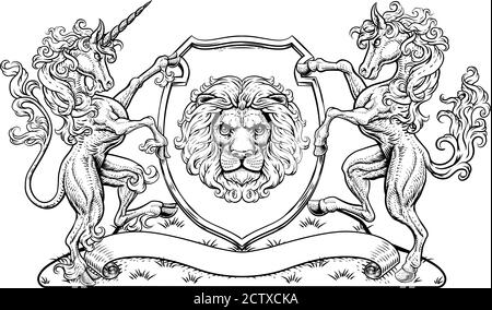 Écusson Coat of Arms Horse Unicorn Lion Shield Seal Illustration de Vecteur