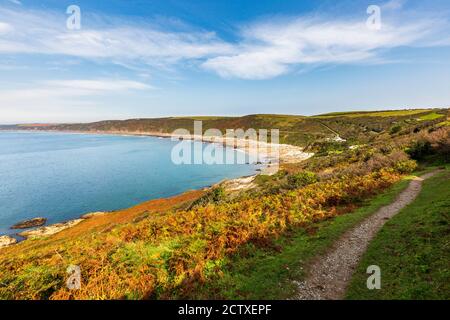 Whitsand Bay depuis le South West Coast Path sur la péninsule de Rame, à Cornwall, en Angleterre Banque D'Images