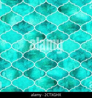 Motif marocain sans couture vintage décoratif. Aquarelle coutée à la main sarcelle turquoise texture sans fin fond. Teen oriental géométrique aquarelle Banque D'Images