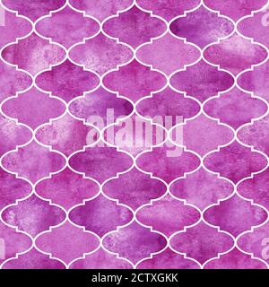 Motif marocain sans couture vintage décoratif. Aquarelle dessin à la main rose lilas violet texture sans fin fond. Aquarelle géométrique oriental élé Banque D'Images