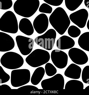 Motif sans couture de pierre de couleur noire forme des éléments isolés sur fond blanc. Illustration de texture d'art de roches abstraites dessinées à la main en noir et blanc Banque D'Images