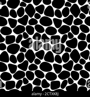 Motif sans couture de pierre de couleur noire forme des éléments isolés sur fond blanc. Illustration de texture d'art de roches abstraites dessinées à la main en noir et blanc Banque D'Images