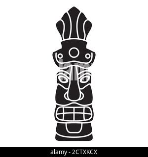 Silhouette de masque Tiki isolée sur fond blanc. Idole tribale aztèque. Illustration de Vecteur