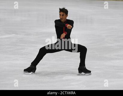 Oberstdorf, Allemagne. 25 septembre 2020. Patinage artistique, série Challenger - Nebelhorn Trophy, Men, Freestyle : Gabriele Frangipani (Italie) montre son style libre et prend la deuxième place. Credit: Angelika Warmuth/dpa/Alamy Live News Banque D'Images