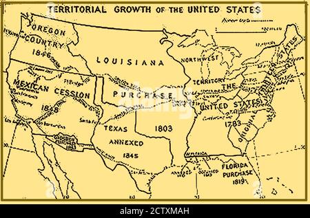 1933 carte des états-unis montrant la croissance territoriale. Banque D'Images