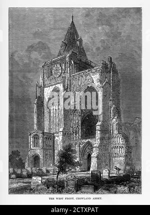 West Front, Abbaye de Crowland, Crowland, Angleterre gravure victorienne, Circa 1840 Banque D'Images