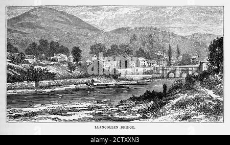 Pont de Llangollen, à Llangollen, pays de Galles, gravure victorienne, Circa 1840 Banque D'Images