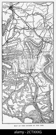 Carte de la rivière Dee, pays de Galles gravure victorienne, Circa 1840 Banque D'Images