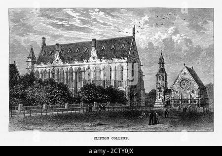 Clifton College à Bristol, Angleterre Victorian Engraving, Circa 1840 Banque D'Images