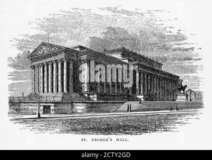 St. George’s Hall Liverpool, Angleterre Victorian Engraving, 1840 Banque D'Images