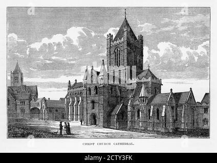 Christ Church Cathedral à Dublin, Irlande Victorian Engraving, 1840 Banque D'Images