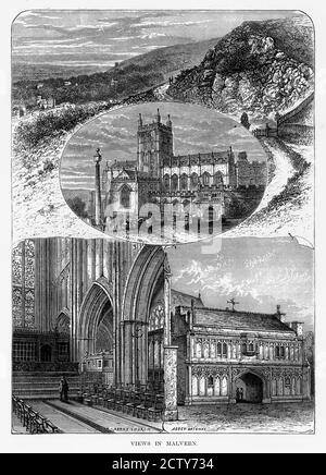 Vues de Malvern dans Worcestershire, Angleterre Victorian Engraving, 1840 Banque D'Images