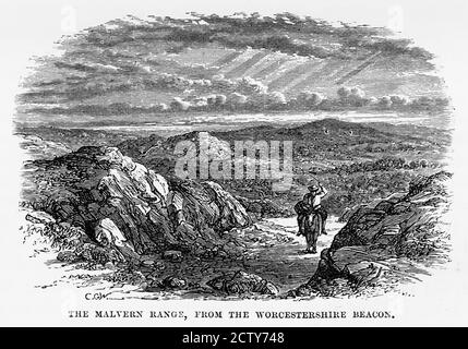 Malvern Range à Worcestershire Beacon, Angleterre Victorian Engraving, 1840 Banque D'Images