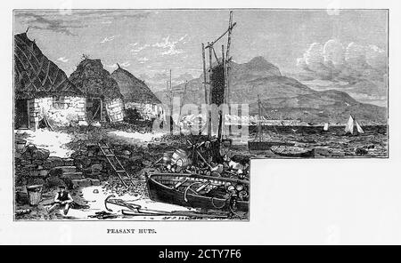 Huttes paysannes, île de Skye à Hebrides, Écosse, gravure victorienne, 1840 Banque D'Images