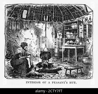 Cabane paysanne, île de Skye à Hebrides, Écosse, gravure victorienne, 1840 Banque D'Images