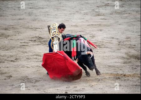 Matador et un taureau dans une arène, Lima, Pérou Banque D'Images