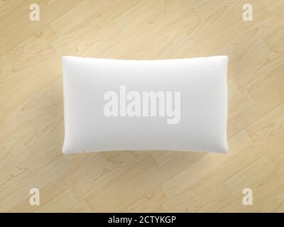 coussin blanc doux rendu 3d sur fond en bois Banque D'Images