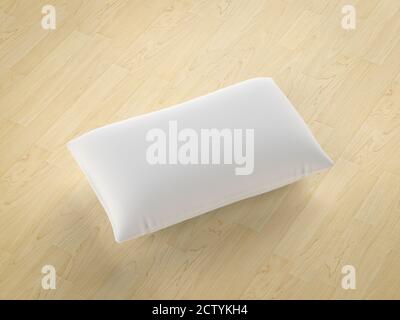 coussin blanc doux rendu 3d sur fond en bois Banque D'Images