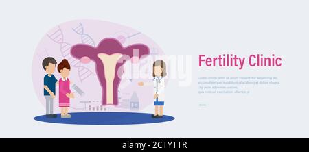 Bannière clinique de fertilité avec le médecin et les patients plan vecteur illustration Illustration de Vecteur