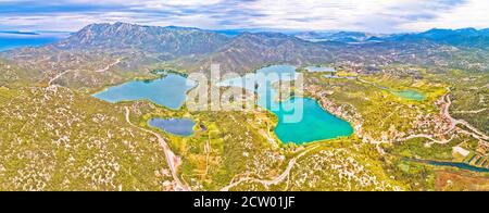 Lacs de Bacina paysage vue panoramique aérienne, région de Dalmatie du sud de la Croatie Banque D'Images