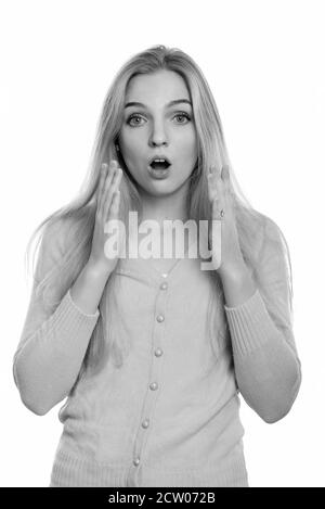 Studio shot of young Beautiful woman choqué Banque D'Images