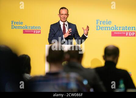 Mayence, Allemagne. 26 septembre 2020. Volker Wissing, président du FDP et ministre de l'économie, prend la parole à la conférence du parti d'État du FDP de Rhénanie-Palatinat. Les Démocrates libres décideront de leur programme pour les prochaines élections d'État en mars. Wissing avait été élu le week-end précédent comme nouveau Secrétaire général du FDP fédéral. Credit: Frank Rumpenhorst/dpa/Alay Live News Banque D'Images