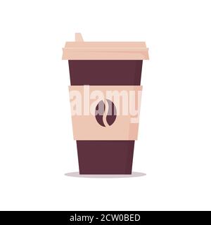 Tasse jetable avec couvercle pour le café à emporter. Tasse en papier avec icône en forme de grain de café Illustration de Vecteur