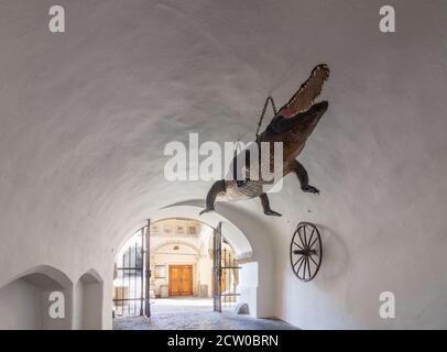 Brno (Brünn): Le dragon de Brno et la roue de Brno à la vieille mairie de la vieille ville, Jihomoravsky, Südmähren, Moravie du Sud, Tchèque Banque D'Images