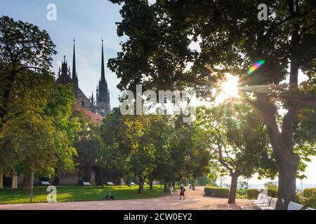 Brno (Brünn): Jardins Denis (Denisovy sady), cathédrale Saint-Pierre et Paul dans la vieille ville, Jihomoravsky, Südmähren, Moravie du Sud, Tchèque Banque D'Images