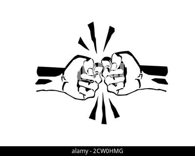 Illustration vectorielle de combat de deux poings. Signe de conflit. Symbole de révolution. Illustration de Vecteur