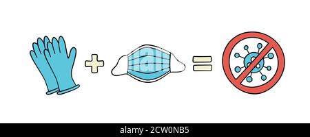 Masque médical et gants en latex pour la protection contre le coronavirus. Illustration de Vecteur