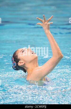 (200926) -- WUHAN, le 26 septembre 2020 (Xinhua) -- Sheng Shuwen de Jiangsu participe à la finale libre pour les femmes aux Championnats artistiques nationaux de natation chinois 2020 à Wuhan, dans la province de Hubei en Chine centrale, le 26 septembre 2020. (Xinhua/Xiao Yijiu) Banque D'Images