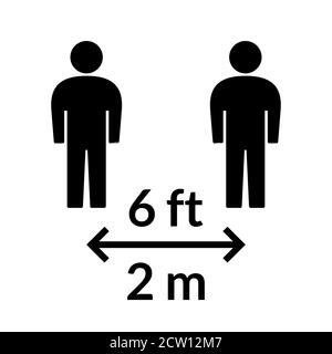 Social distance garder votre distance ou maintenir une distance de 6 pi / 6 pieds ou 2 m / 2 mètres icône. Image vectorielle. Illustration de Vecteur