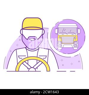 Icône de contour de personnage de conducteur de camion lourd.concept pour les services de livraison. Illustration de Vecteur