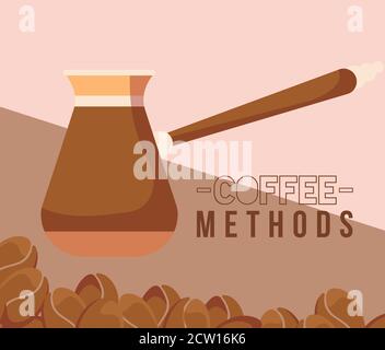 méthodes de café avec pot turc et motif vectoriel de haricots Illustration de Vecteur