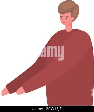 dessin animé d'homme de cheveux marron avec motif vectoriel de pull-over rouge Illustration de Vecteur