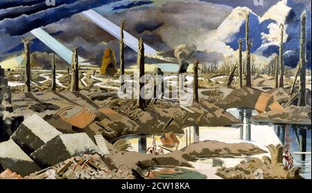 Paul Nash, artiste de guerre britannique. Peinture intitulée bataille de la crête de la route Menin par Paul Nash (1889-1946), huile sur toile, 1919 Banque D'Images