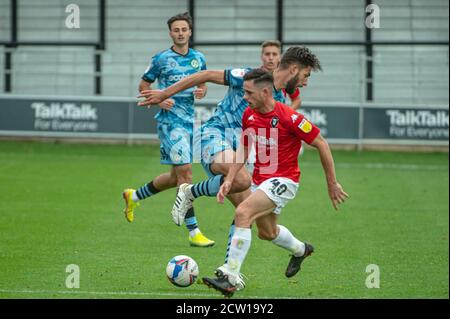 SALFORD, ANGLETERRE. 26 SEPT 2020 Ian Henderson du FC de Salford City perd le ballon lors du match de la Sky Bet League 2 entre Salford City et Forest Green Rovers à Moor Lane, Salford. (Credit: Ian Charles | MI News) Credit: MI News & Sport /Alay Live News Banque D'Images