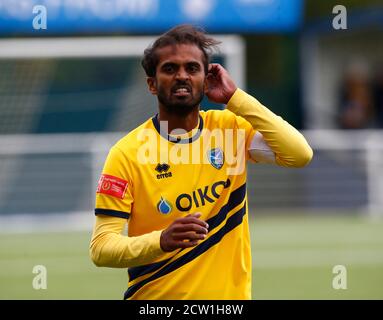 Aveley, Royaume-Uni. 1er février 2018. AVELEY, ANGLETERRE - SEPTEMBRE 26: Jey Siva de Canvey Island pendant Pitchingin Isthmain League Division un Nord entre Grays Athletic et Canvey Island à Parkside, Aveley, Royaume-Uni le 26 septembre 2020 crédit: Action Foto Sport/Alay Live News Banque D'Images