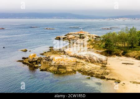 A Illa de Arousa, Espagne. Le phare de Punta Cabalo en Galice Banque D'Images