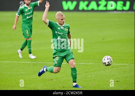 Gdansk, Pologne. 26 septembre 2020. Tomasz Makowski de Lechia vu en action pendant le match polonais Ekstraklasa entre Lechia Gdansk et TS Podbeskidzie Bielsko Biala.(score final; Lechia Gdansk 4:0 TS Podbeskidzie Bielsko Biala) crédit: SOPA Images Limited/Alay Live News Banque D'Images